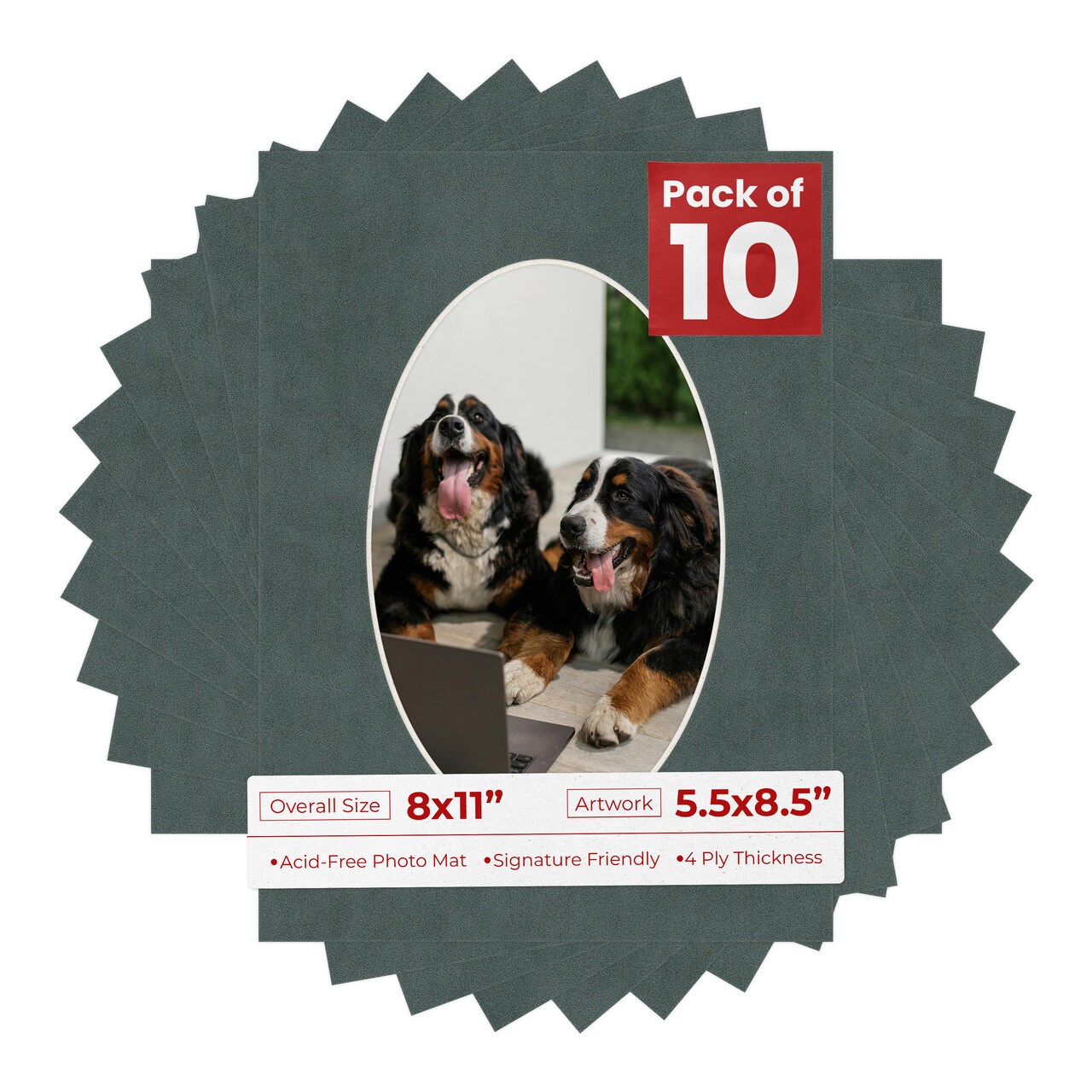 Dark Grey Suede Mat Board for 8x11 Frames - Oval Opening for 5.5x8.5 Photos